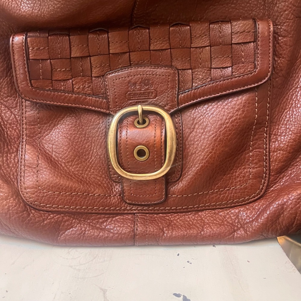 VTG Coach Bleecker hobo Brown Pebbled Leather Woven Shoulder Bag 12378 - Picture 2 of 9